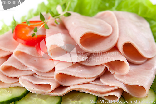 Image of boiled pork sausages slices