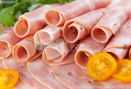 Image of boiled pork sausages slices