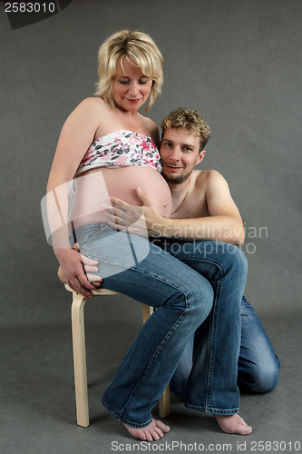 Image of Loving happy couple, pregnant woman with her husband