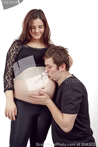 Image of loving happy couple pregnant woman with her husband