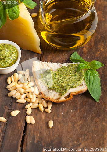 Image of Italian basil pesto bruschetta ingredients