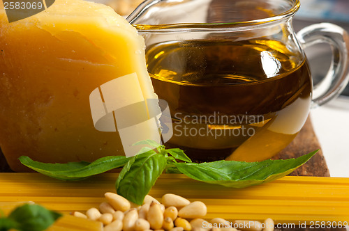 Image of Italian basil pesto pasta ingredients