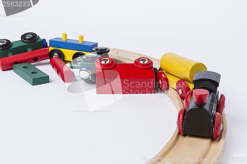 Image of crashed wooden toy train