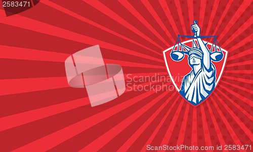 Image of Statue of Liberty Raising Justice Weighing Scales Retro