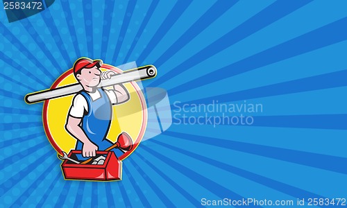 Image of Plumber With Pipe Toolbox Cartoon