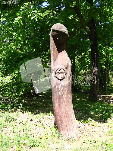 Image of Sculpture of personage cut out from wood