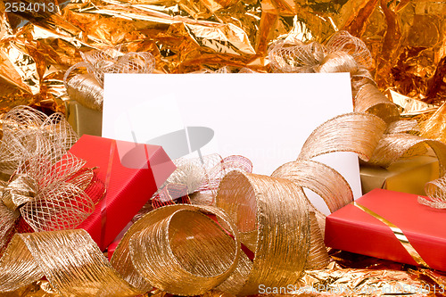 Image of Christmas background. Shiny gifts.