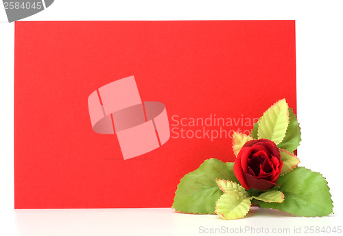 Image of Card with floral decor. Flowers are artificial. 