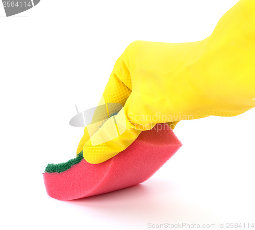 Image of Hand in yellow glove with sponge