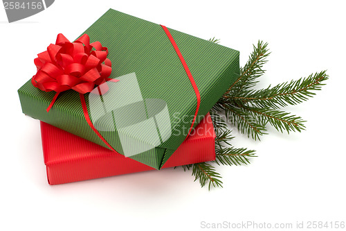 Image of Christmas concept. Ornate gifts isolated on white background. 