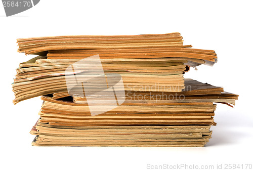 Image of tattered journals stack isolated on white background