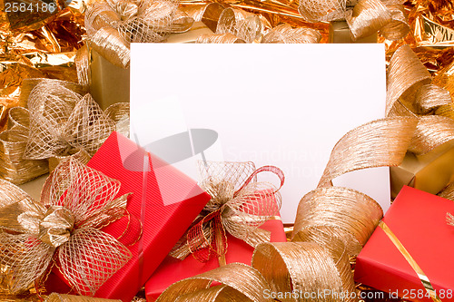 Image of Christmas background. Shiny gifts.