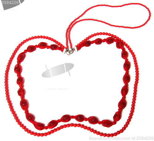 Image of red necklace in apple shape isolated on white background