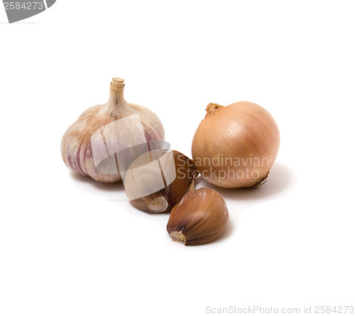 Image of Garlic and onion on the white background