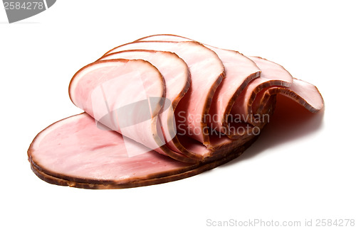 Image of sliced smoked meat isolated on white background