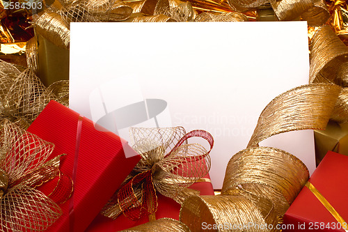 Image of Christmas background. Shiny gifts.