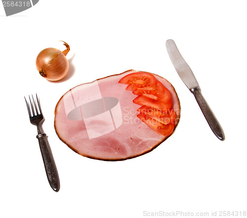 Image of meat dish with vegetables isolated on white background