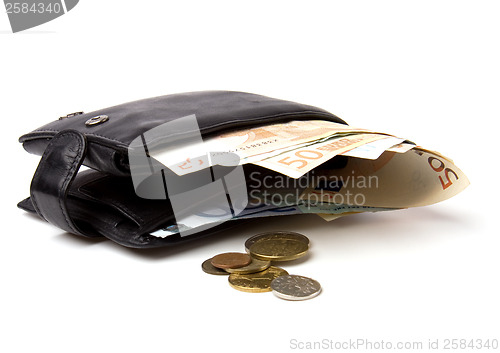 Image of Money in leather  purse isolated on white  background 