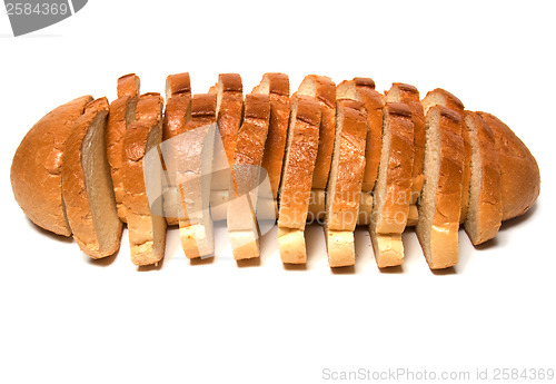 Image of sliced baguette isolated on white  