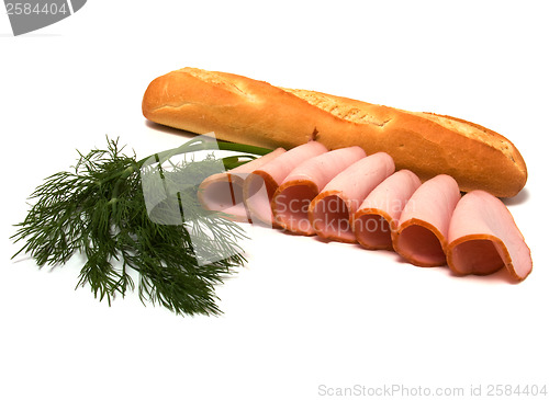 Image of bread and  meat  slices isolated on white 