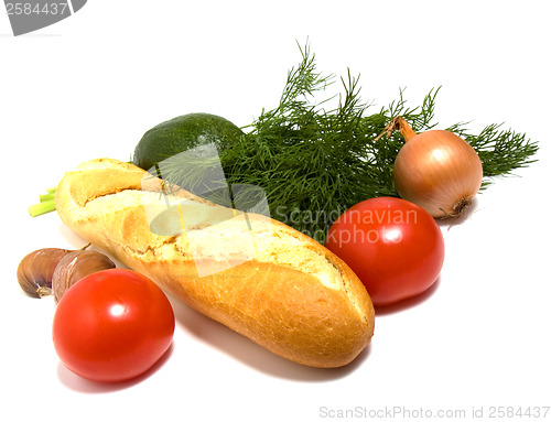 Image of vegetable and bread isolated on white 

