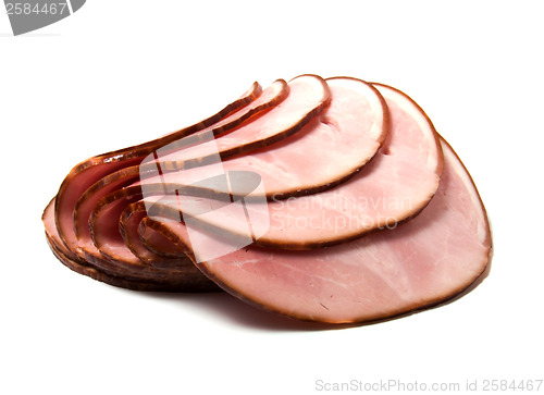 Image of sliced smoked meat isolated on white background