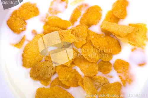 Image of Healthy breakfast. Bowl with corn flakes.