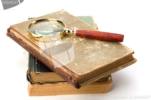 Image of tattered book stack isolated on white background