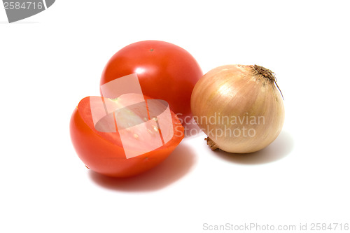 Image of tomato and onion isolated on white