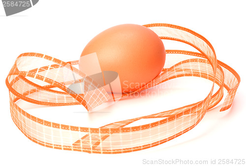 Image of easter egg with ribbon isolated on white
