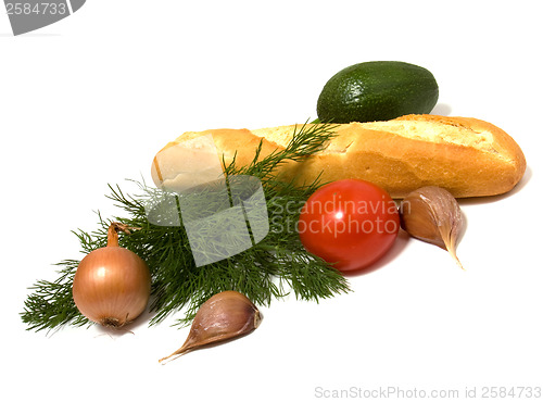 Image of vegetable and bread isolated on white 

