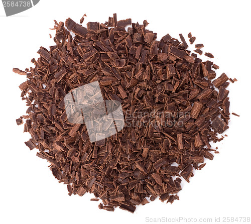 Image of grated chocolate isolated on white background