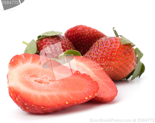 Image of Halved strawberries isolated on white background