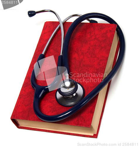 Image of stethoscope on red book isolated on white background