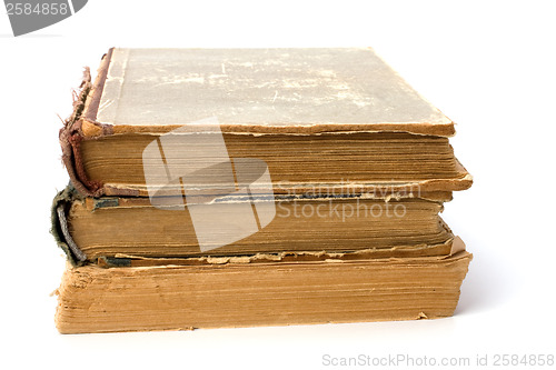 Image of tattered book stack isolated on white background