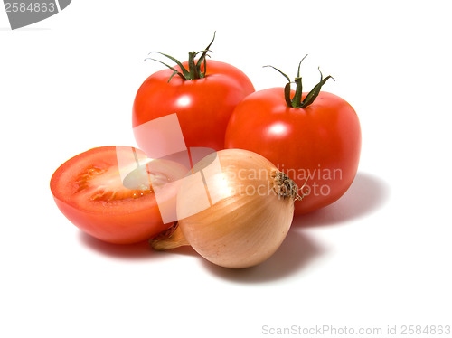 Image of tomato and onion isolated on white background 