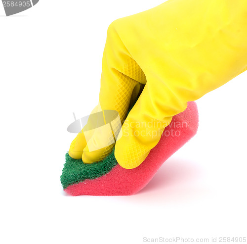 Image of Hand in yellow glove with sponge