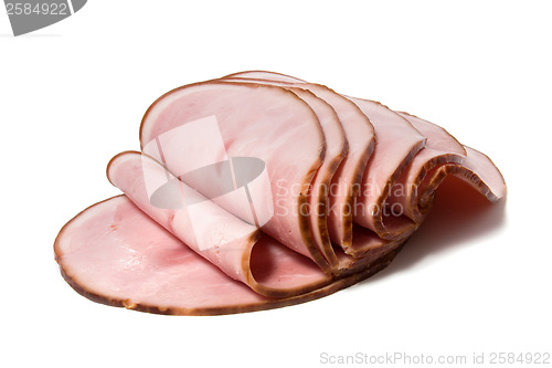 Image of sliced smoked meat isolated on white background