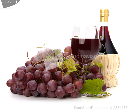 Image of red wine glass, bottle and grape 