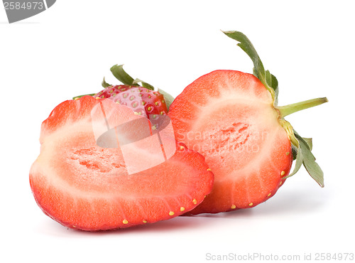 Image of Halved strawberries isolated on white background