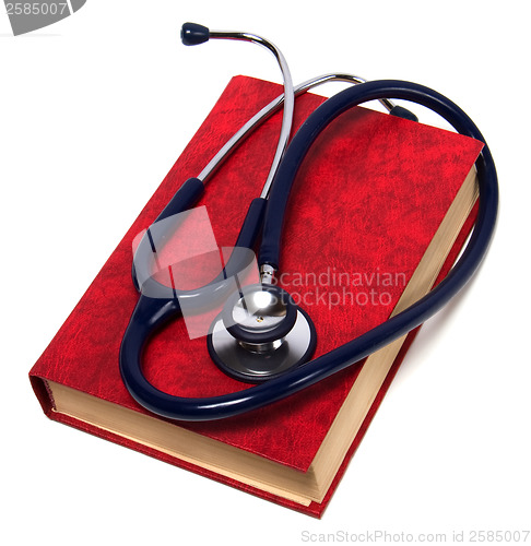 Image of stethoscope on red book isolated on white background