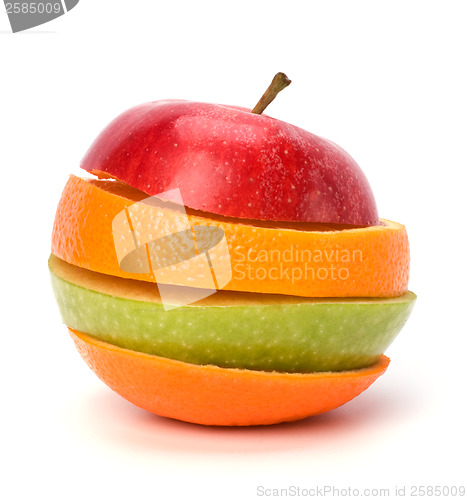 Image of sliced fruits isolated on white background