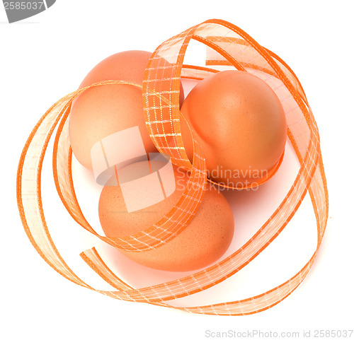 Image of easter eggs with ribbon isolated on white
