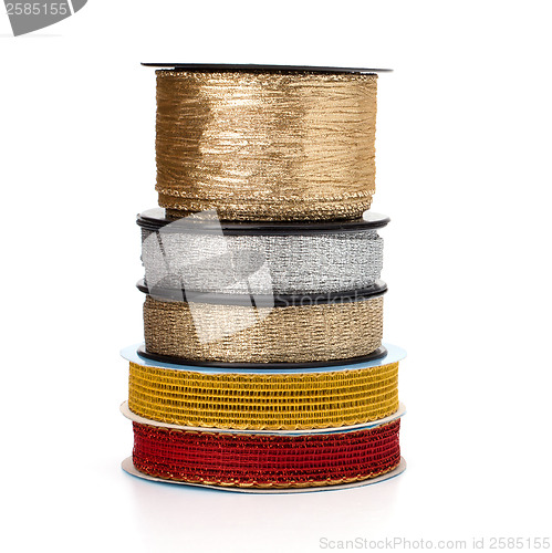 Image of Festive ribbons stack isolated on white background   