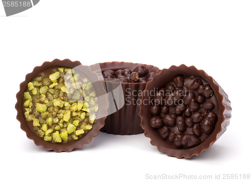 Image of chocolate pralines isolated on white background