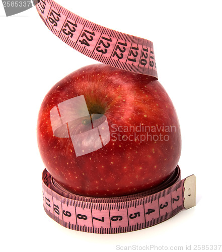 Image of  tape measure wrapped around the apple isolated on white backgro