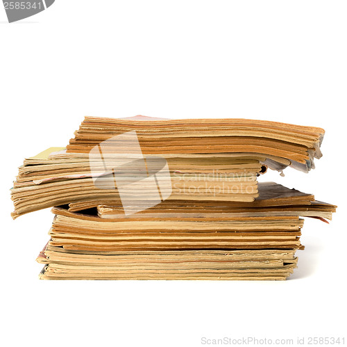 Image of tattered journals stack isolated on white background