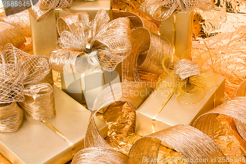 Image of Christmas background. Shiny gifts.