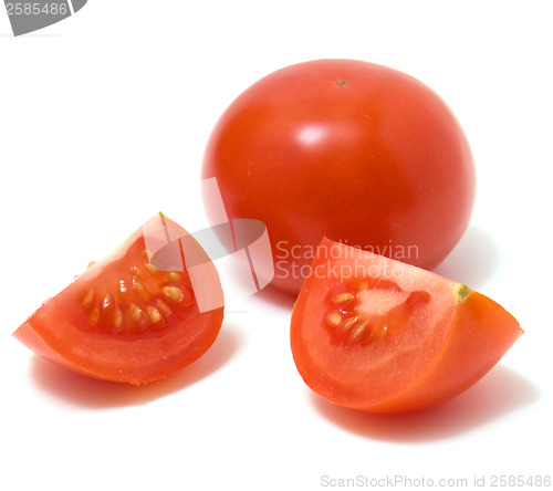 Image of sliced tomato isolated on white background