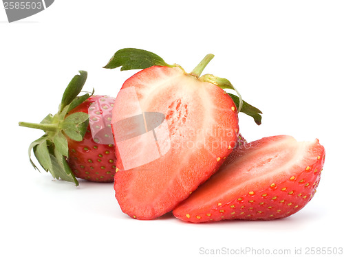 Image of Halved strawberries isolated on white background